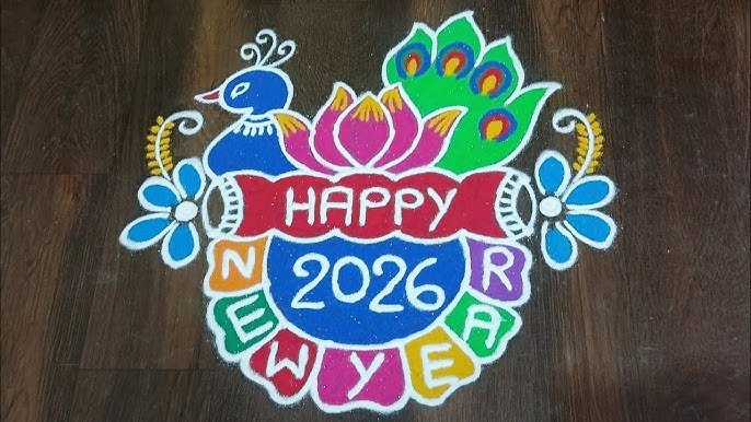 Easy Happy New Year 2026 Rangoli Design Images Free Download