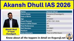 Akansh Dhull UPSC Biography 2026, AIR 3, Age, Caste, Optional Subject, Marks, and Marksheet
